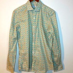 Mens Sonrisa long sleeve dress shirt, drink print, size M